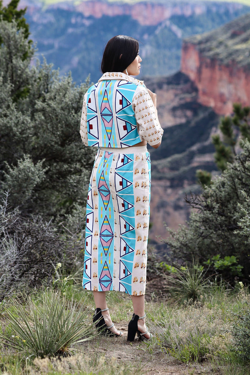 All-Over Print Women's Front Mid-slit Skirt | 245GSM Cotton